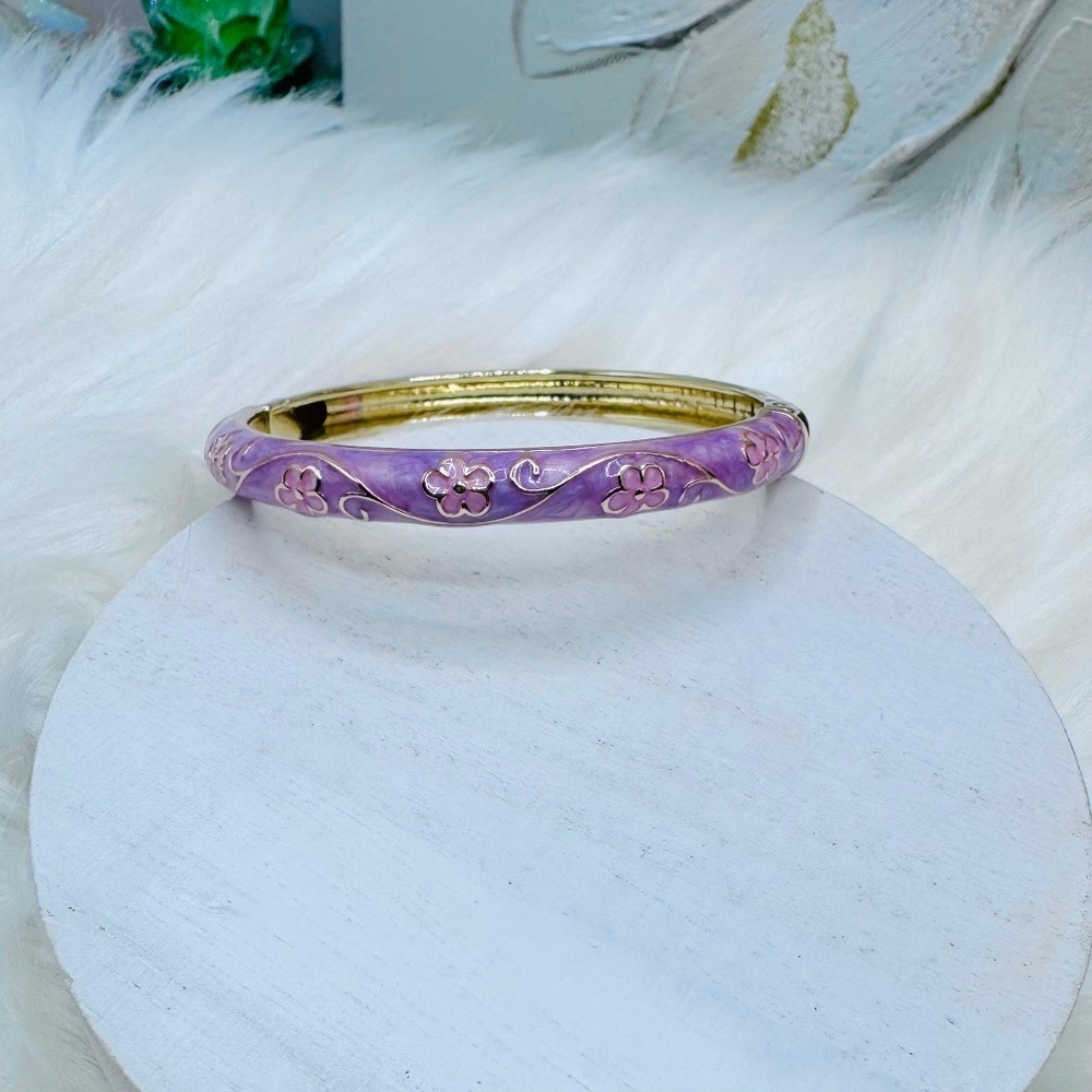 Purple Flower Enamel Cloisonne Bracelet Bangle